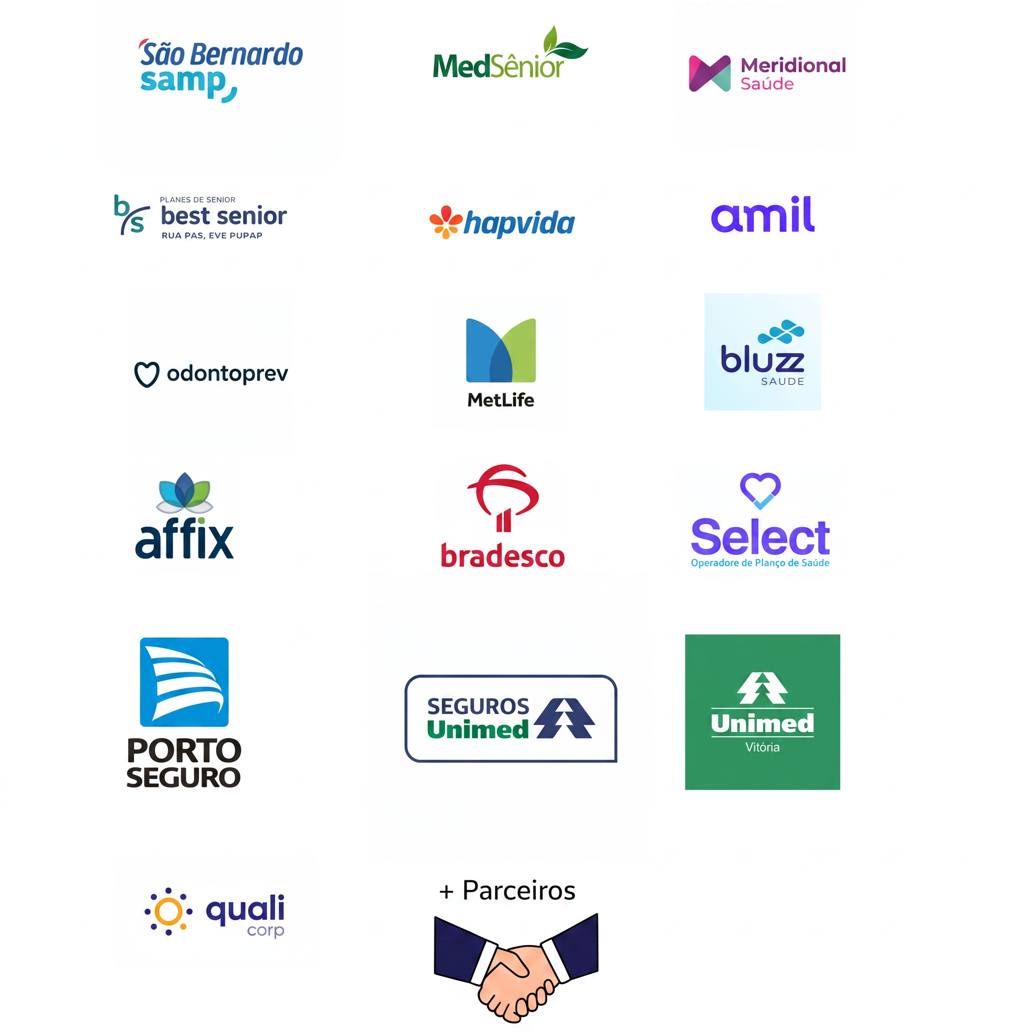 Principais parceiras da ATLAS: São Bernardo, MedSênior, Meridional, Best Senior, Hapvida, Amil, Odontoprev, MetLife, Bluzz, Affix, Bradesco, Select, Porto Seguro, Seguros Unimed, Unimed Vitória, Qualicorp e outras